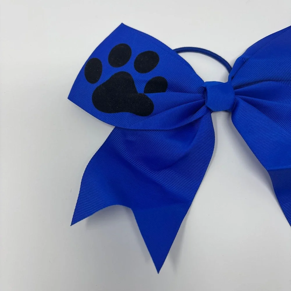 Cheer Bow Women Girls OS Blue Paw Print Grosgrain Ribbon Hair‎ Accessory